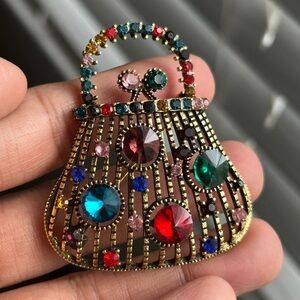 Colorful Gemstone Embellished Handbag Brooch